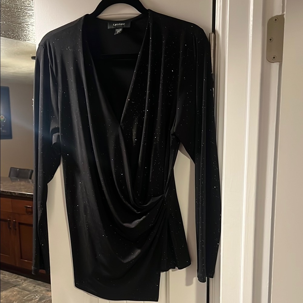Karen Kane Black Asymmetrical Wrap Blouse